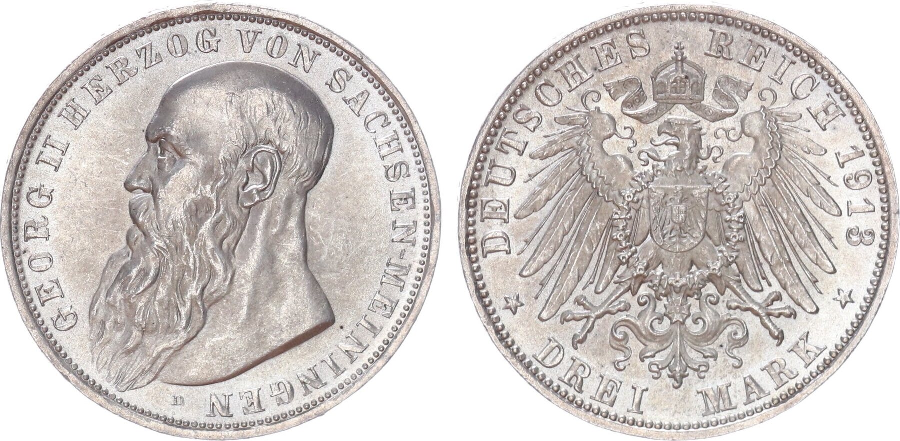 Sachsen Meiningen 3 Mark 1913 Herzog Georg II 1866 1914 Prachtexemplar