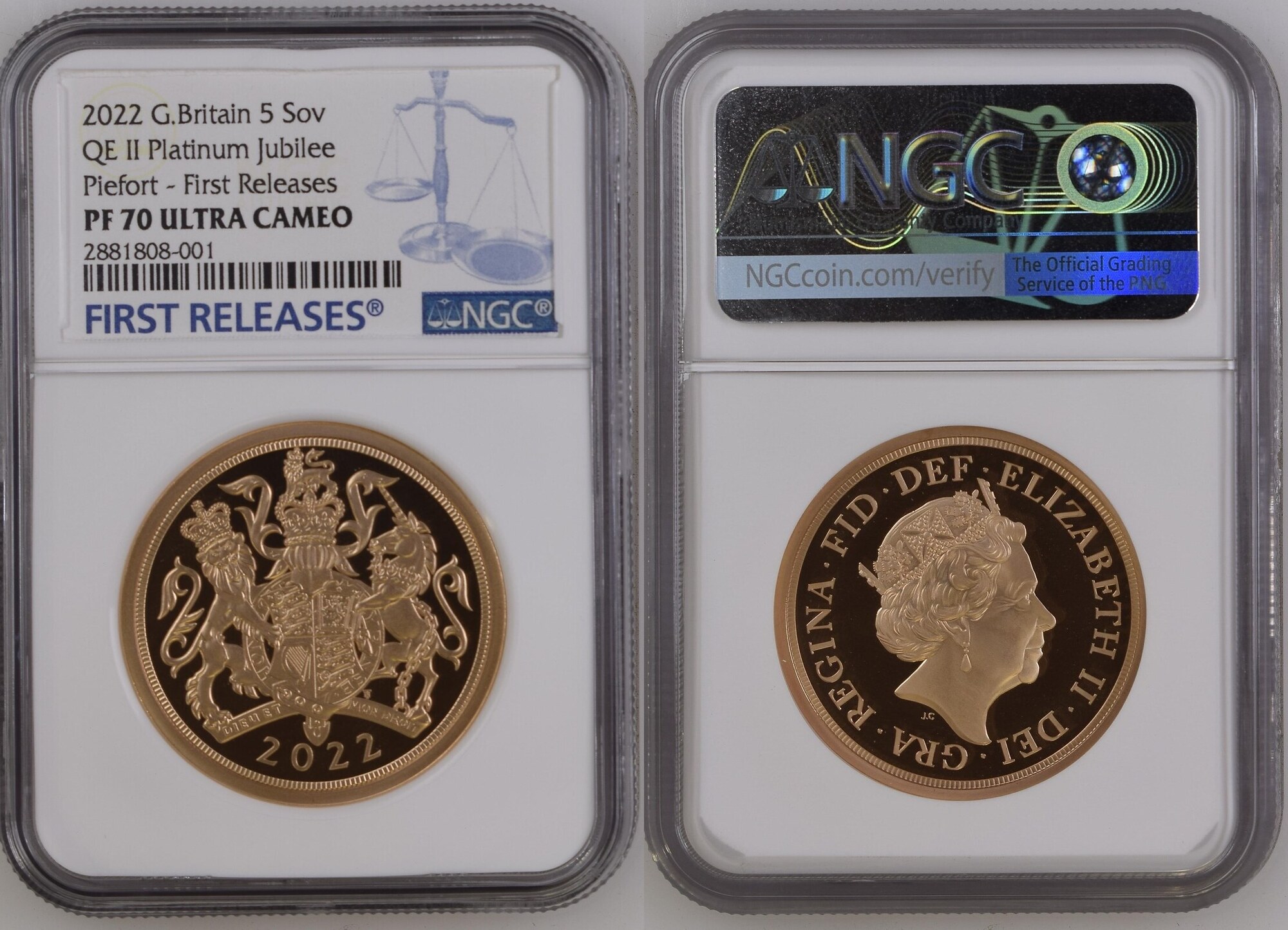 G Britain 5SOV 2022 Platinum Jubilee Piefort First Releases NGC PF 70