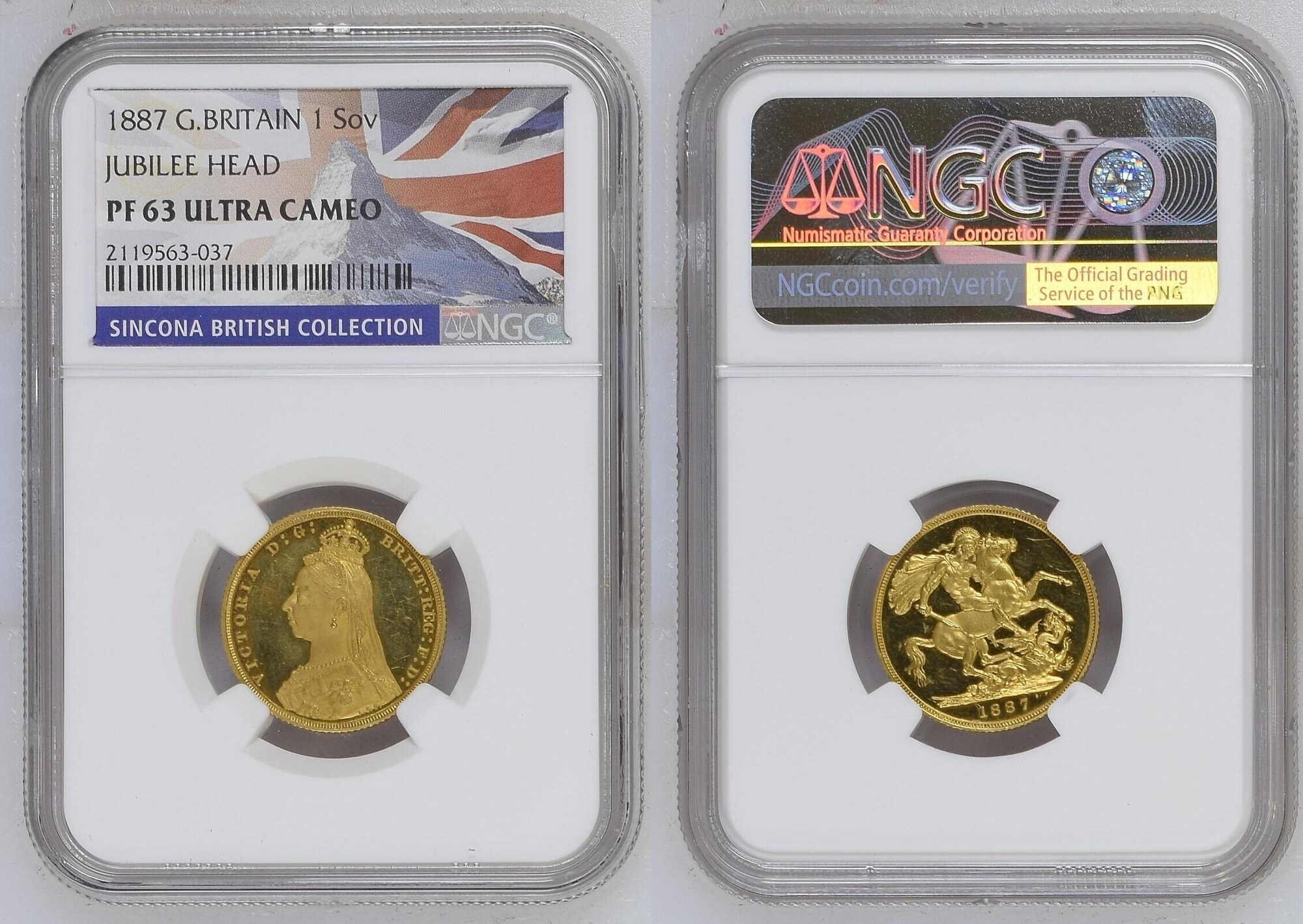 G BRITAIN 1 Sovereign 1887 Victoria Jubilee Proof NGC PF 63 ULTRA CAMEO