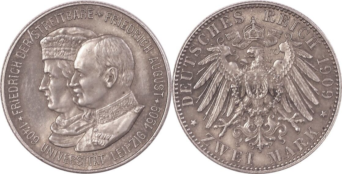 Deutschland Kaiserreich Sachsen 2 Mark 1909 E Friedrich August III