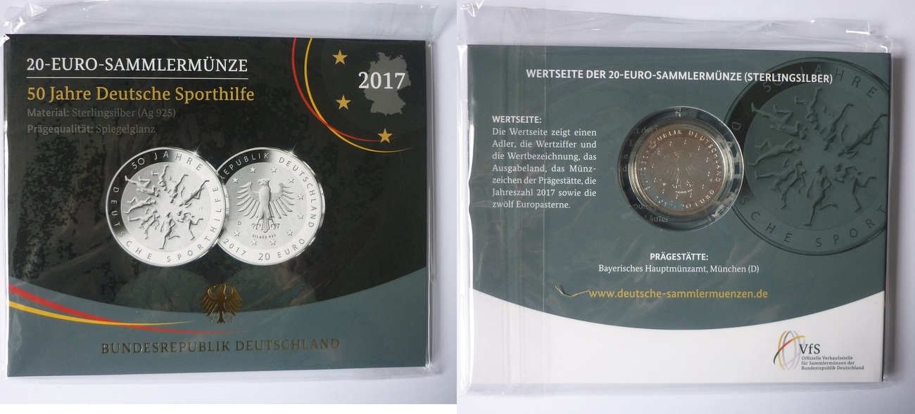 Deutschland BRD Germany 20 Euro 2017 D Sammlermünze 50 Jahre