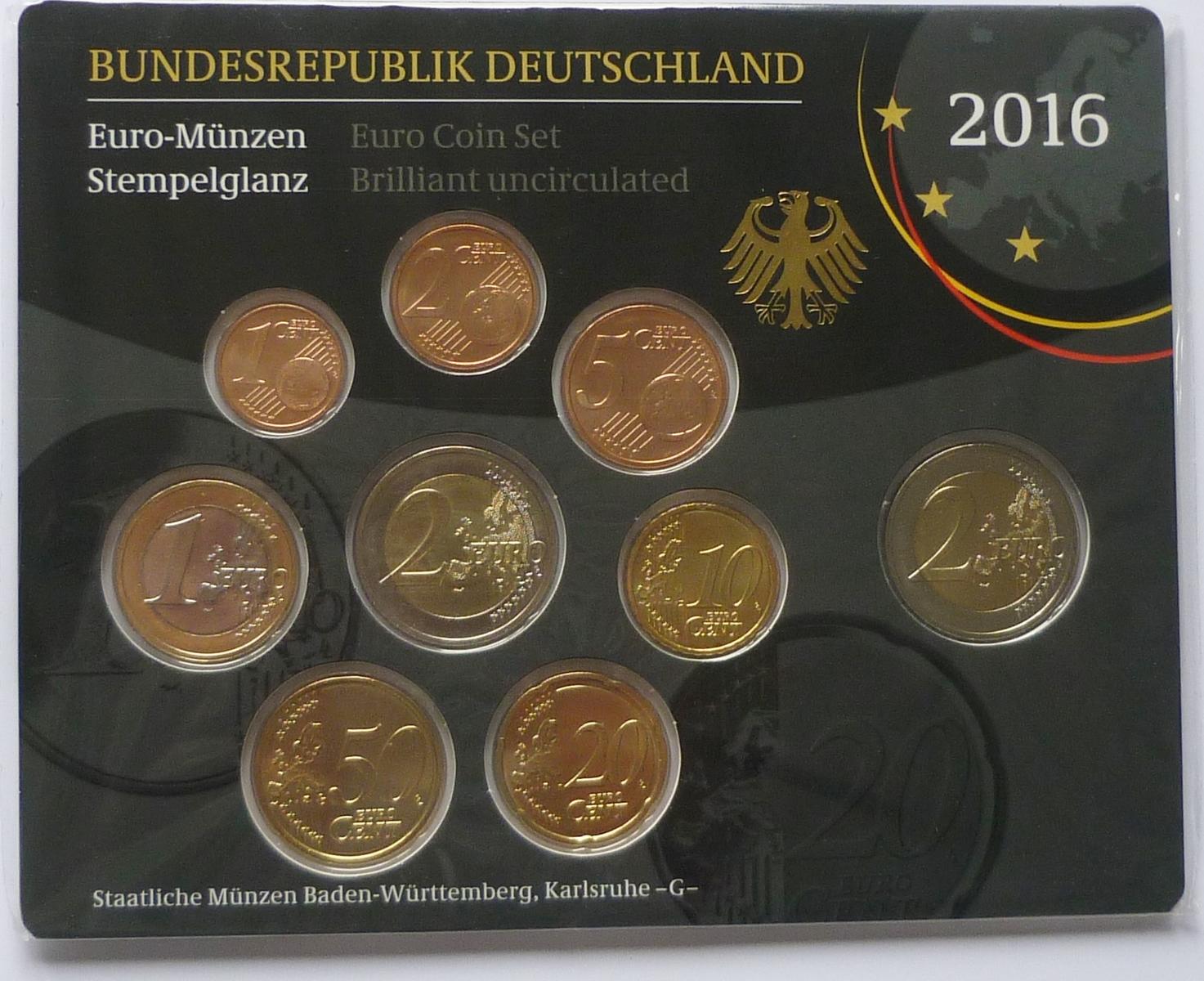 Deutschland BRD Germany 5 88 Euro 2016 G Euro Kursmünzensatz 2