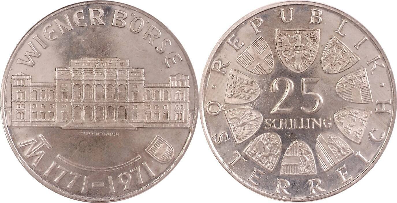 Österreich Austria 25 Schilling 1971 200 Jahre Wiener Börse vz aus pp