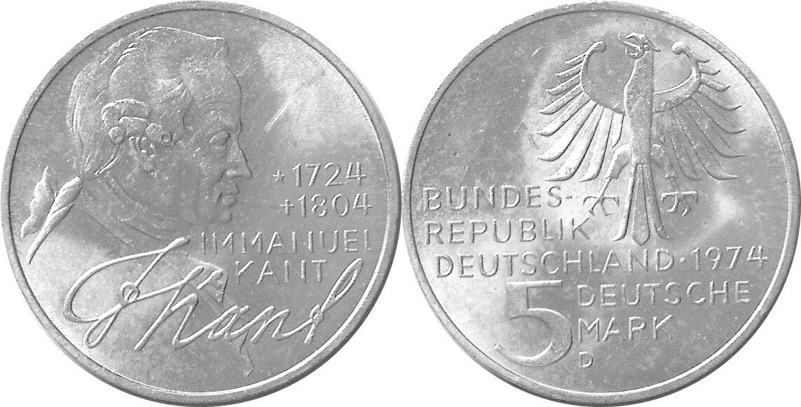 Deutschland BRD Germany 5 DM 1974 D 250 Geburtstag Von Immanuel