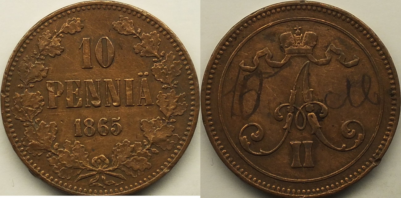 Finnland 10 Pennia 1865 Ss MA Shops