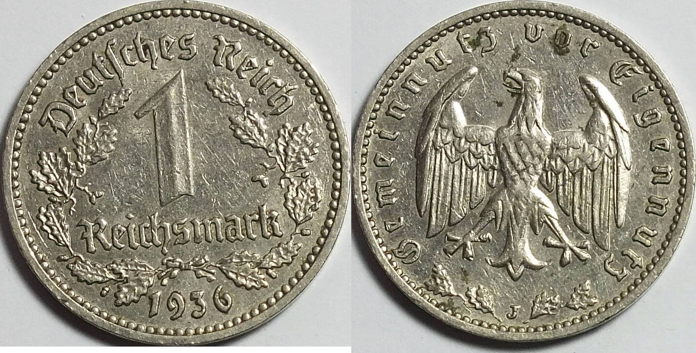 3 Reich 1 RM 1936 J Vz MA Shops