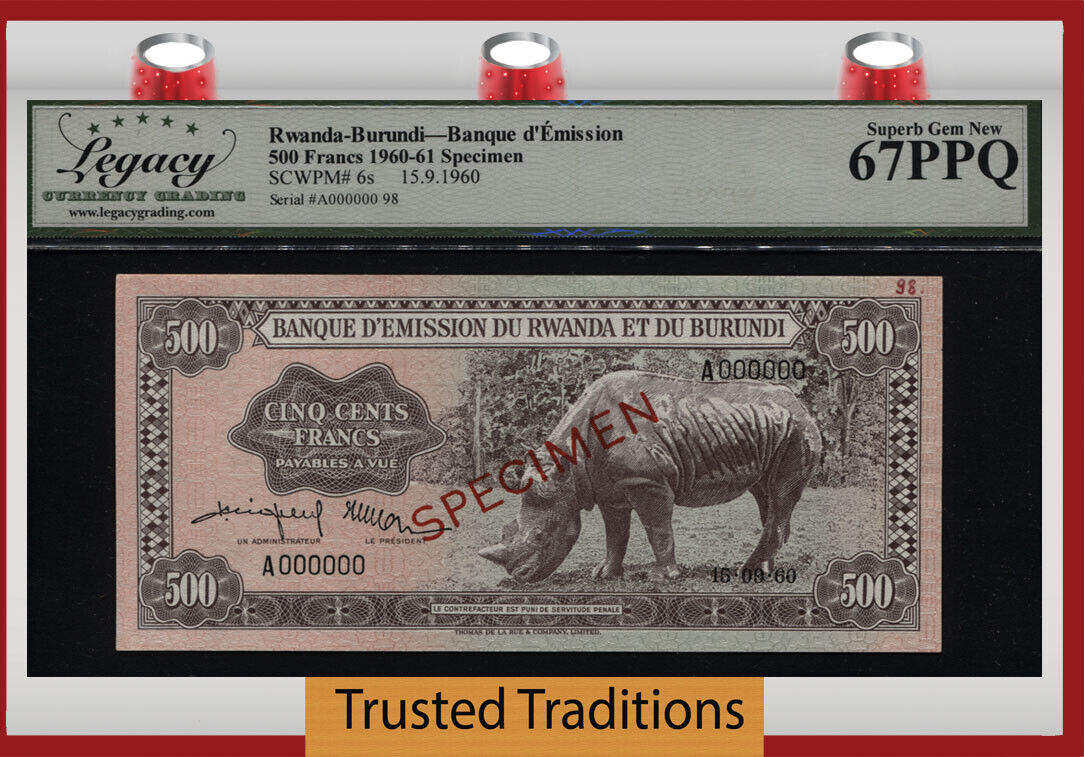 Welt Banknoten Francs Tt Pk S Rwanda Burundi Specimen Black