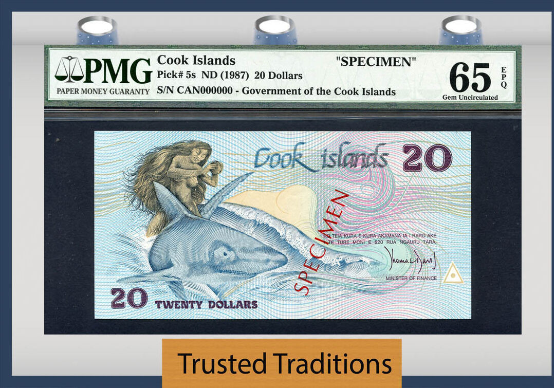 Welt Banknoten Dollars Tt Pk S Cook Islands Specimen Pmg