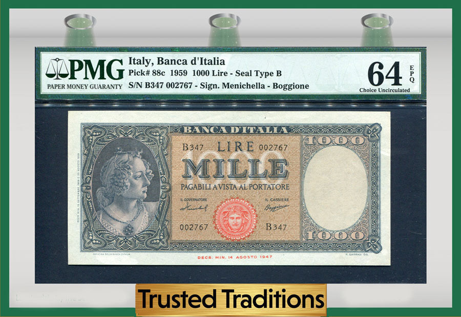 Welt Banknoten Lire Tt Pk C Italy Banca D Italia Pmg Epq