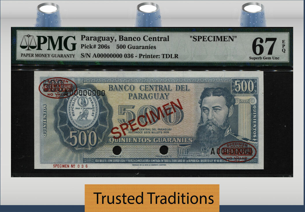 Welt Banknoten Guaranies Tt Pk S Nd Paraguay Caballero Specimen