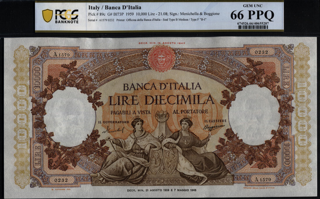 Welt Banknoten Lire Tt Pk C Italy Pcgs Epq Only Gem