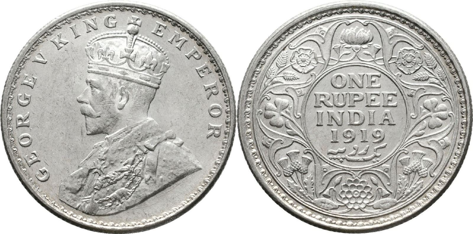 Britisch Indien 1 Rupee 1919 George V Prägefrisch MA Shops