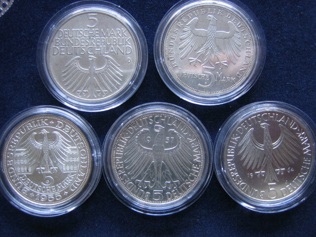 1952 1964 BRD ersten 5 x 5 DM Gedenkmünzen Germanischen Museum