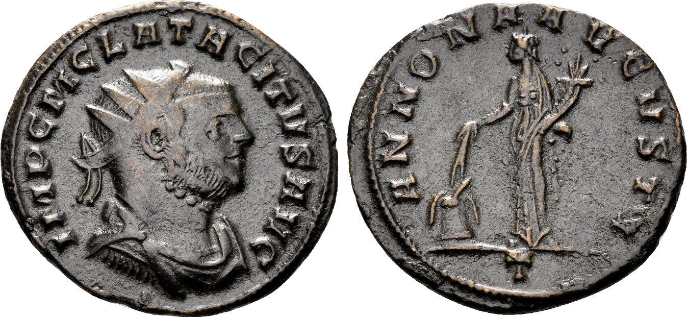 Roman Empire Antoninianus Tacitus Ad Annona Holding Grain