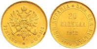 Finnland 20 Markkaa Gold Nikolaus II. von Russland 1894-1917.