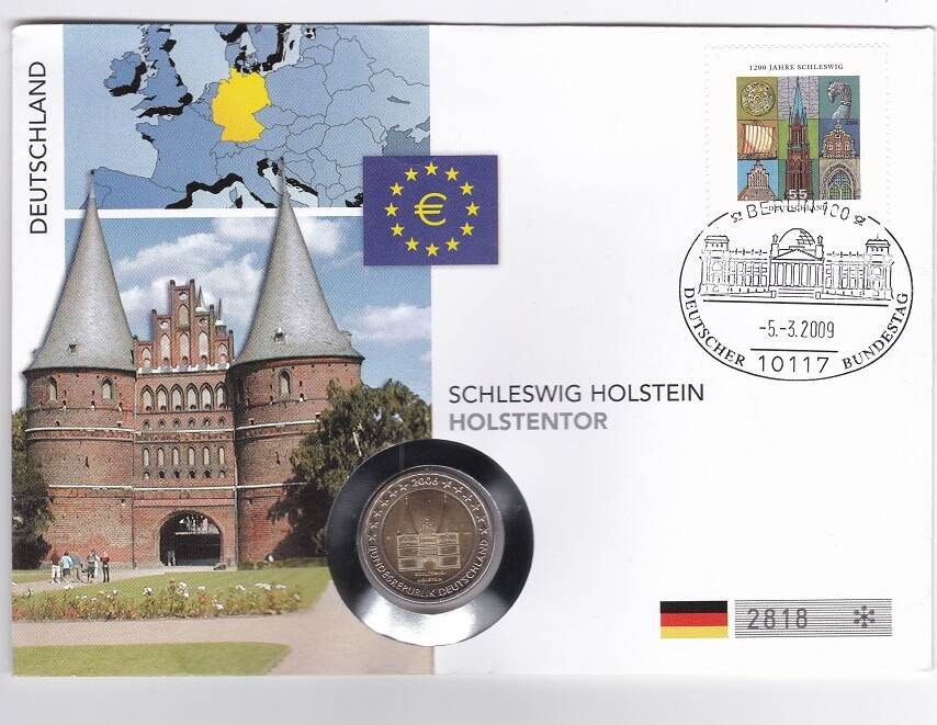 BRD Numisbrief 2 Euro Schleswig Holstein Holstentor 2009 D MA Shops