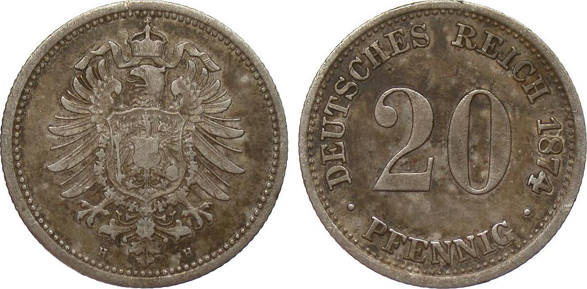 Kaiserreich 20 Pfennig 1874 H sehr schön MA Shops