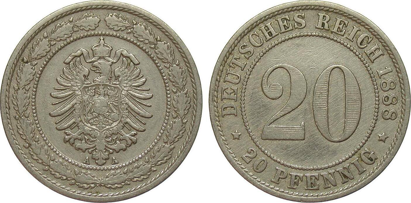 Kaiserreich 20 Pfennig 1888 A sehr schön MA Shops