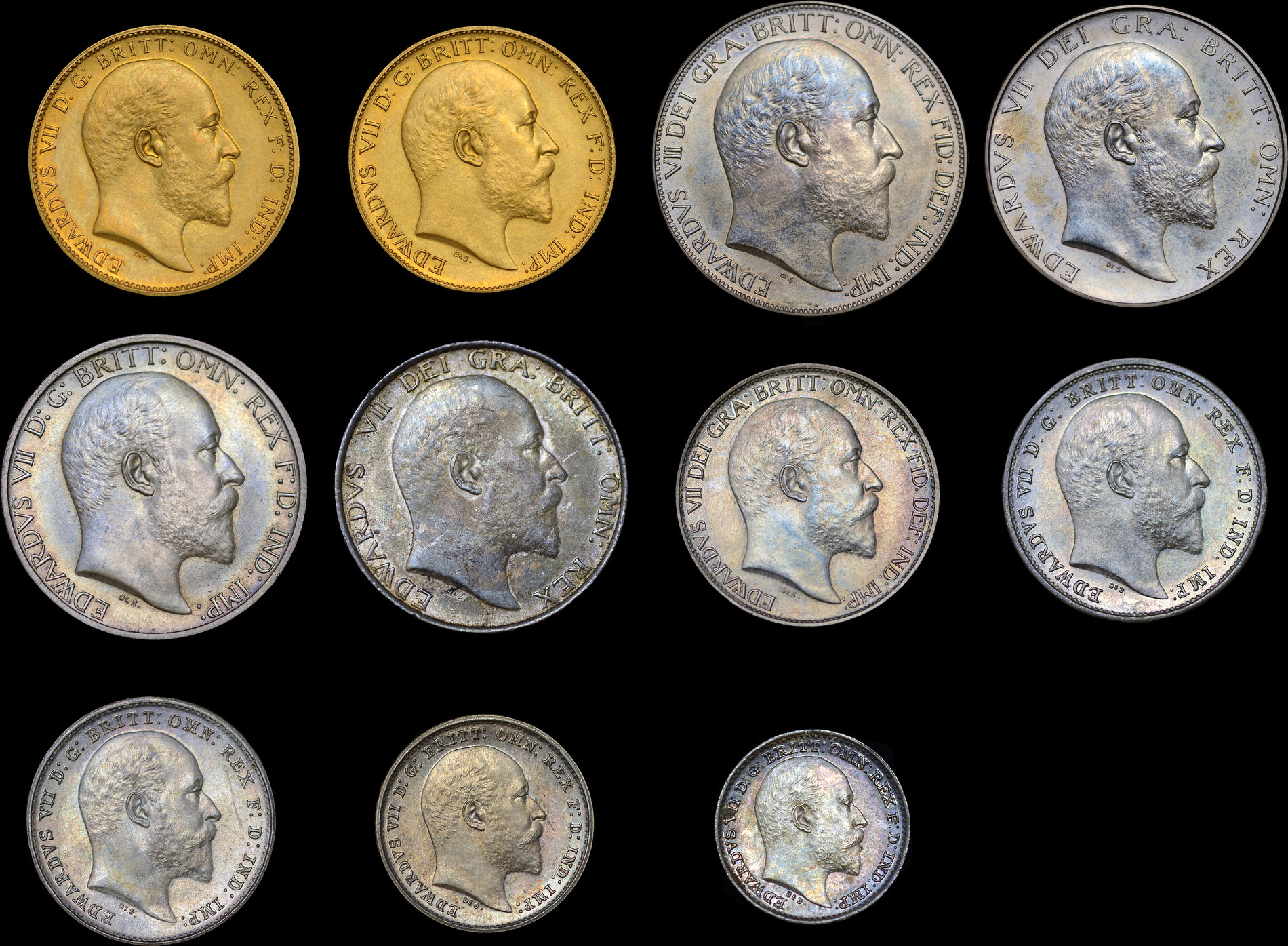 GREAT BRITAIN EDWARD VII 1902 MATT PROOF SET SOVEREIGN TO MAUNDY