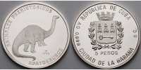 Kuba 5 Pesos Prähistorische Tiere, 1. Ausgabe, Apatosaurus, in Kapsel & Pappetui