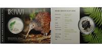 Neuseeland 1 $ Kiwi, 1 oz. -- Brown Kiwi-Apteryx Mantelli, Kiwi leuchtet im Dunkeln,farbig,