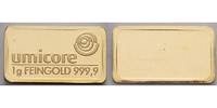 1 Gramm fein<br> Goldbarren UMICORE Feingold 999,9 <b>-original eingeschweißt-</b> Foto