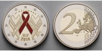 Frankreich 2 Euro Welt-AIDS-Tag, <b>Schleife in rot,</b> mit staatlicher Teilcolorierung - farbig Foto