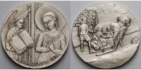 13,91g fein, 32mm Ø Medaille in Silber, Weihnachten 1986, Engel und Schlittenfahrt, in Kapsel