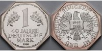 Deutschland 20,34g fein<br> 41mm Ø, 8eckig Medaille \'Jubiläums-Silbermark-40 Jahre deutsche Mark\', achteckig im Etui&Zerti.
