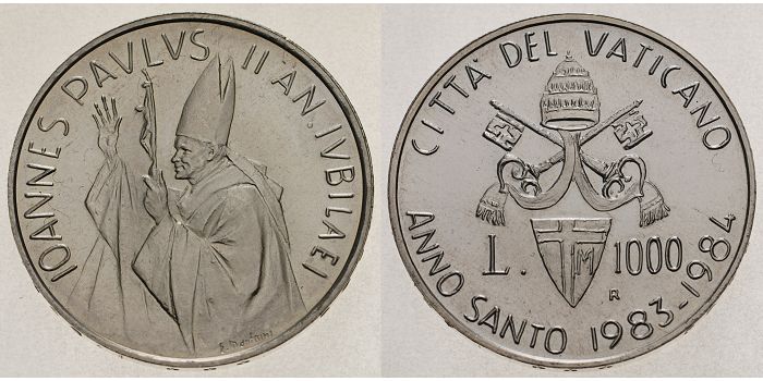 Vatikan 1000 Lire 1983 1984 Heiliges Jahr 1983 Papst Johannes Paul II