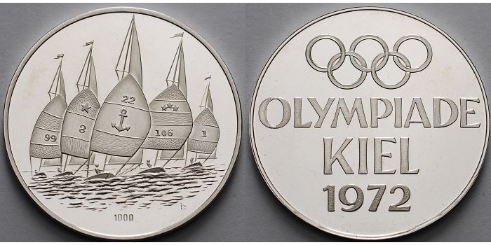 15 45g fein 35mm Ø 1972 Deutschland Medaille in Silber Olympiade in