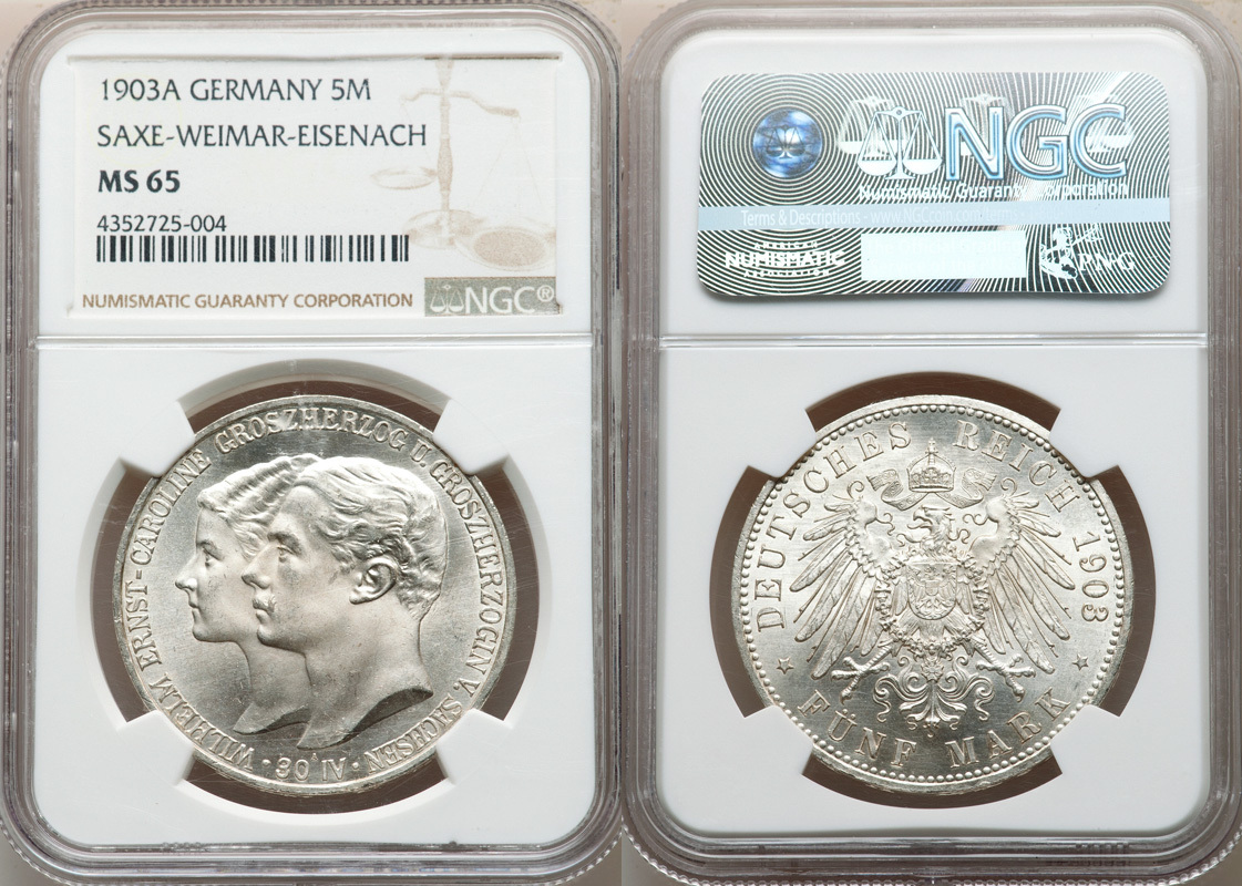 Germany Saxe Weimar Eisenach A Wilhelm Ernst Silver Mark Ngc