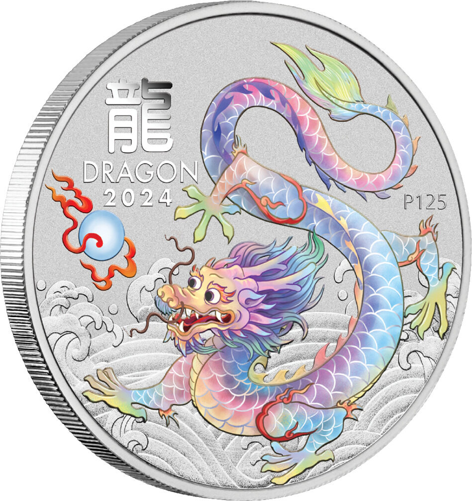 Australien 1 2024 1 oz Silbermünze Lunar III Drachen White Dragon