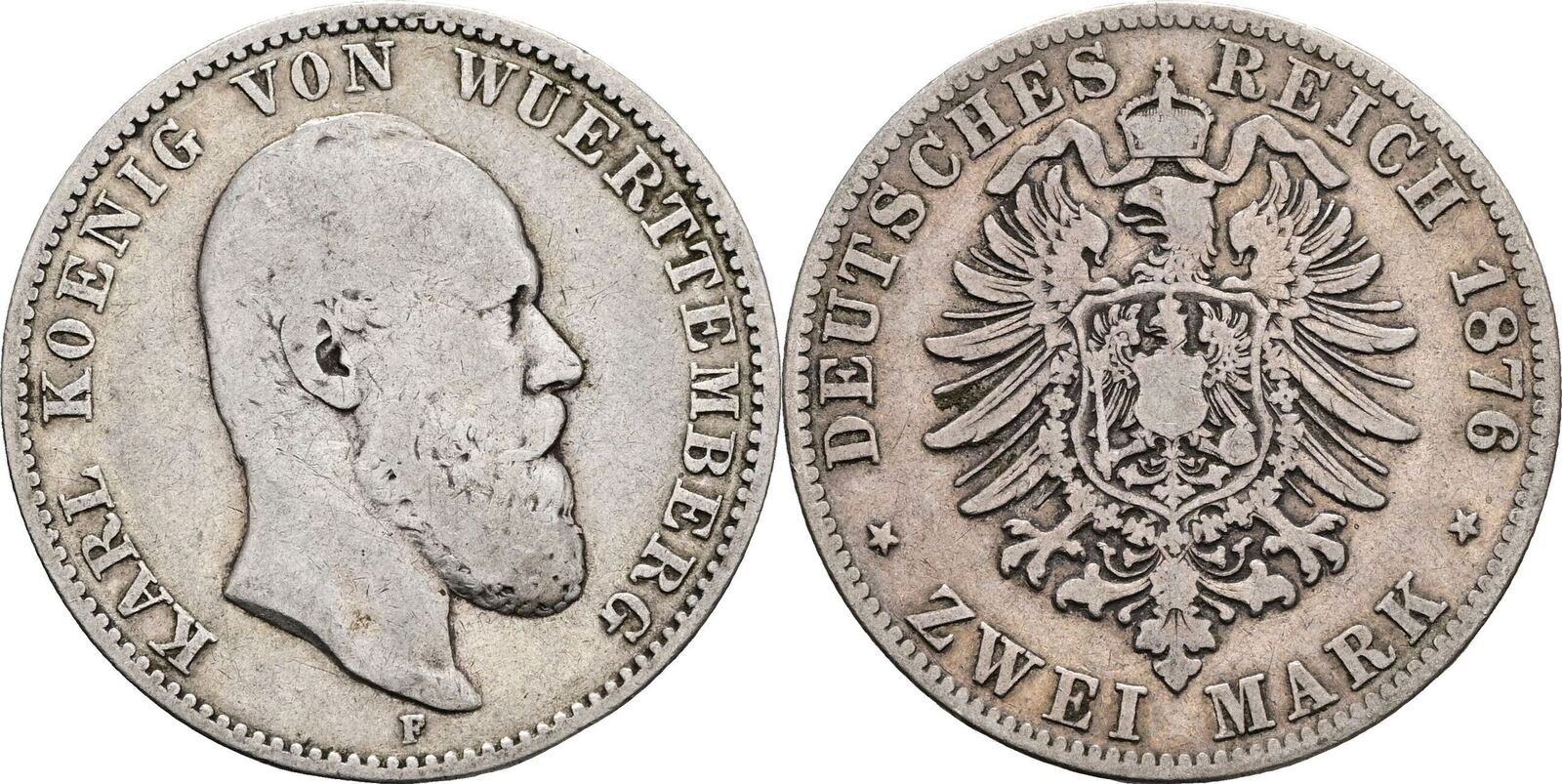 Württemberg Karl 1864 1891 2 Mark 1876 F MA Shops