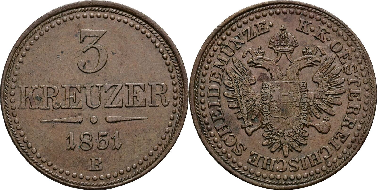 Österreich Kaiser Franz Joseph I 3 Kreuzer 1851 B Kremnitz MA Shops