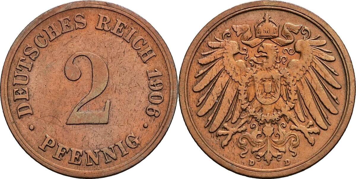 Deutsches Reich 2 Pfennig 1906 D Ss MA Shops