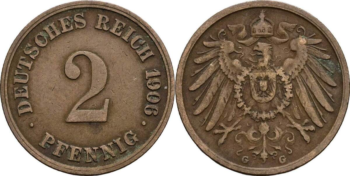 Deutsches Reich 2 Pfennig 1906 G Ss MA Shops