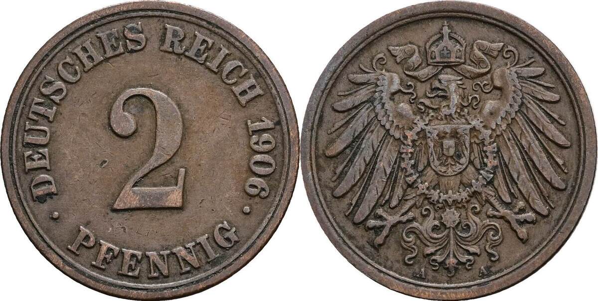 Deutsches Reich 2 Pfennig 1906 A Ss MA Shops