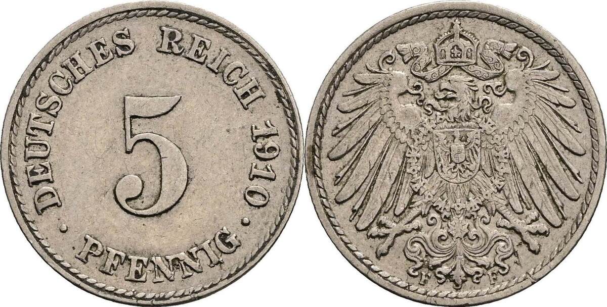 Deutsches Reich 5 Pfennig 1910 F Ss MA Shops