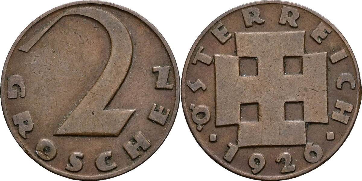 Österreich 1 Republik 2 Groschen 1926 ss MA Shops