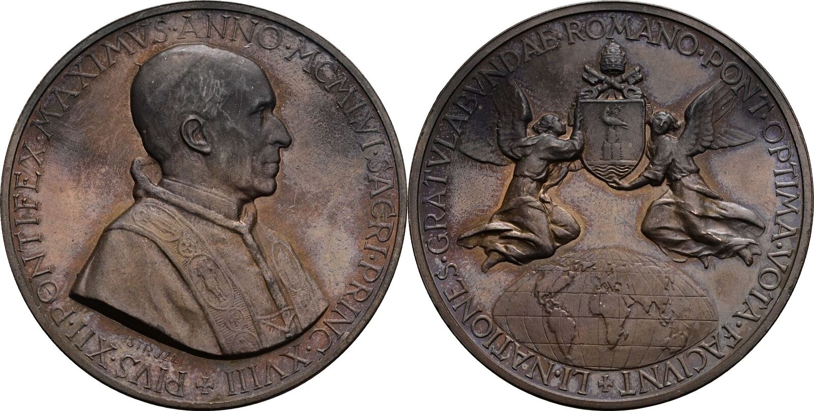 Italien Kirchenstaat Bronzemedaille 1956 Papst Pius XII Stfr MA Shops