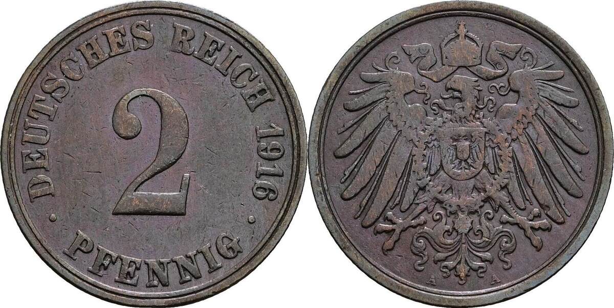 Deutsches Reich 2 Pfennig 1916 A Ss MA Shops