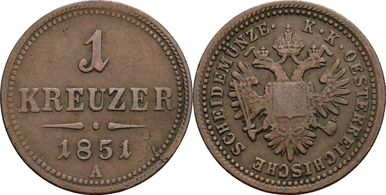 Österreich Kaiser Franz Joseph I 1 Kreuzer 1851 A Wien ss