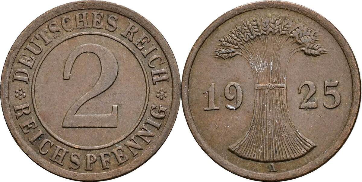 Deutsches Reich 2 Reichspfennig 1925 A Ss MA Shops