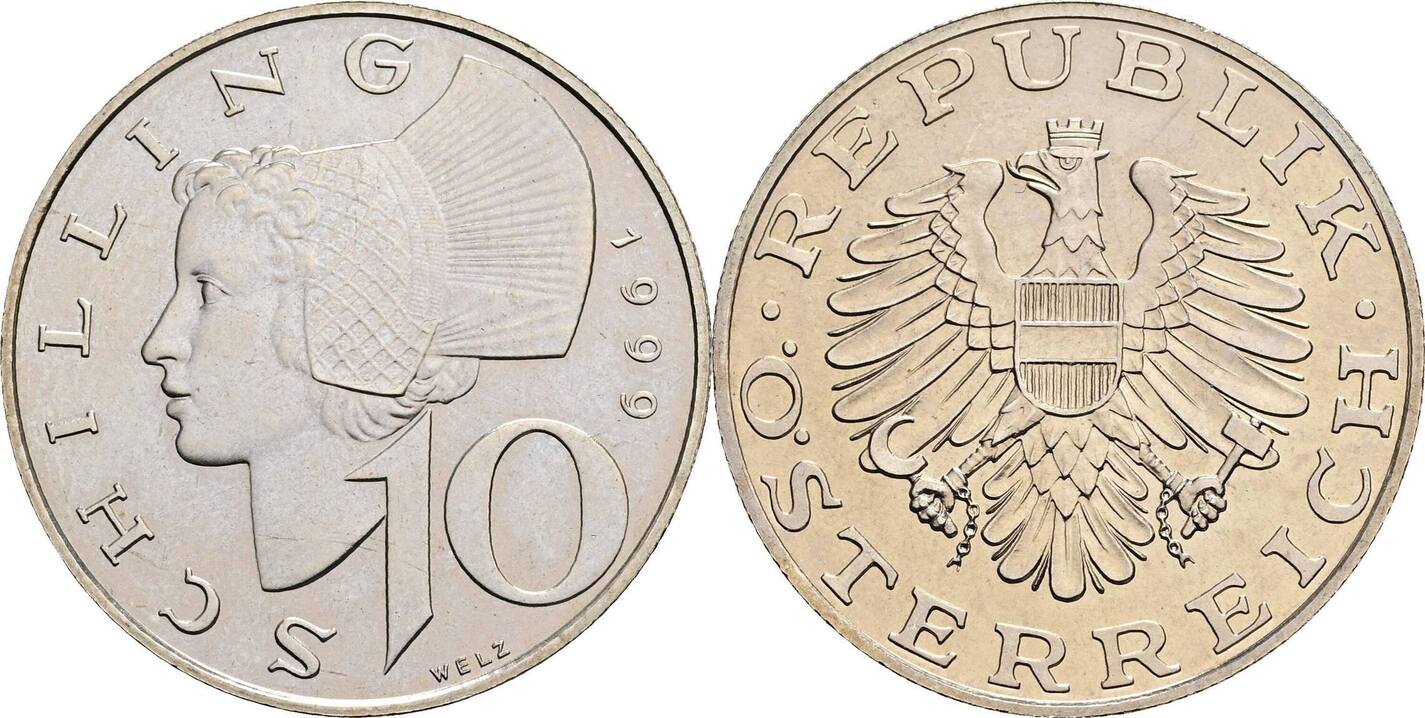 Österreich 2 Republik 10 Schilling 1999 handgehoben MA Shops