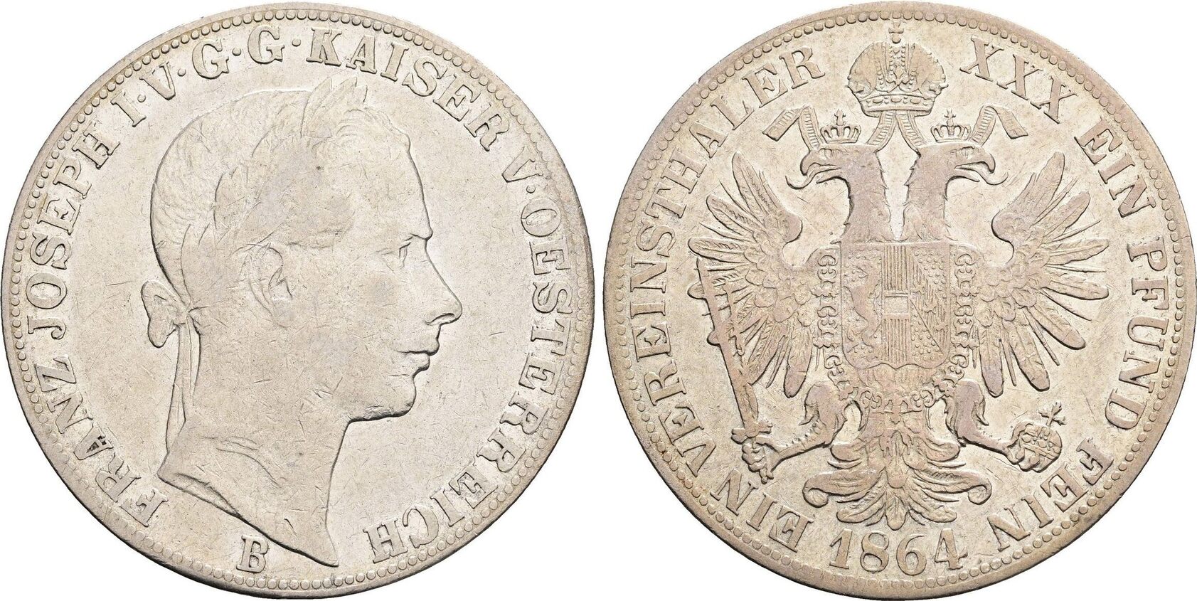 Österreich Habsburg 1 Vereinstaler 1864 B Franz Joseph I 1848 1916 ss