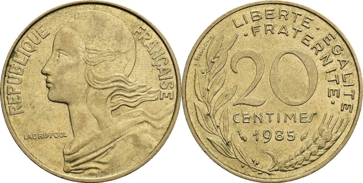 Frankreich 20 Centimes 1985 Ss MA Shops