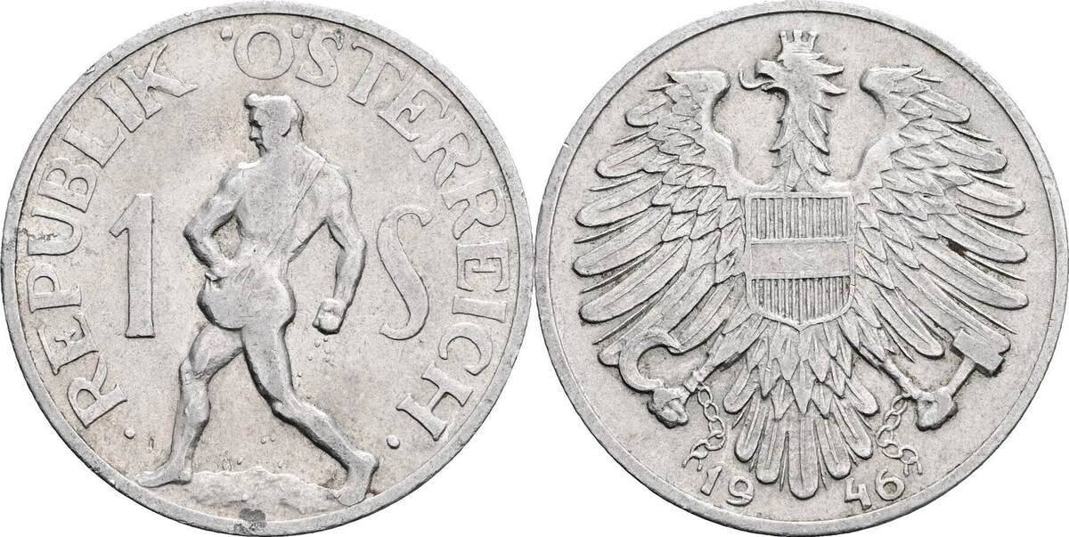 Österreich 2 Republik 1 Schilling 1946 ss MA Shops