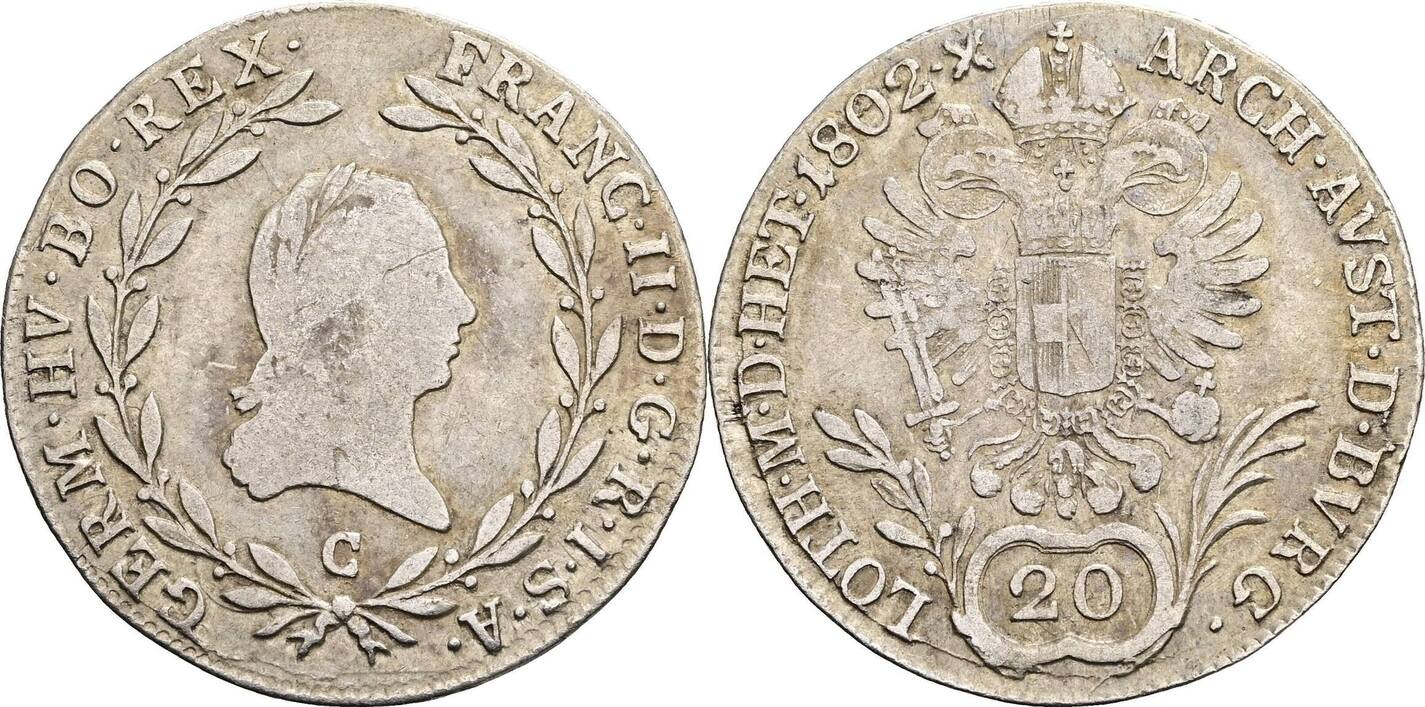 Österreich Franz II I 1792 1835 20 Kreuzer 1802 C Prag ss MA Shops