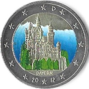 Gekleurde Euromunten 2 Euro 2012 Duitsland Neuschwanstein Gekleurd J